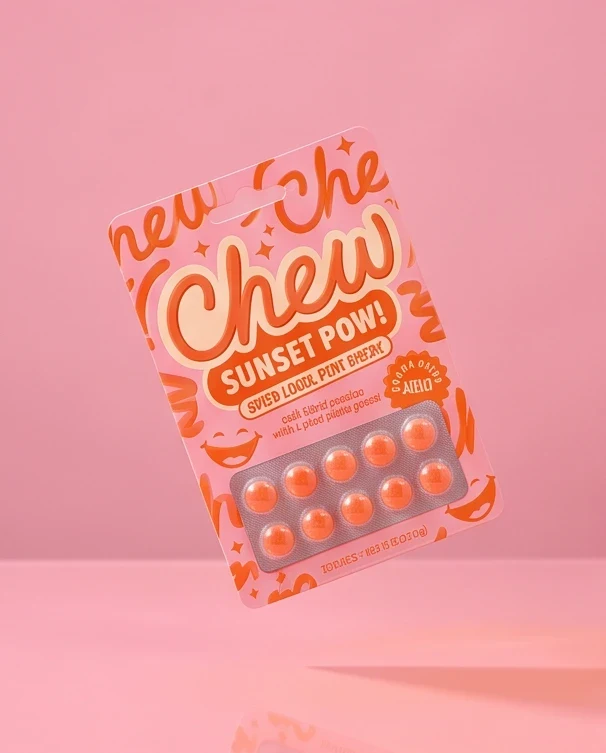 The packet floating over a pink floor.